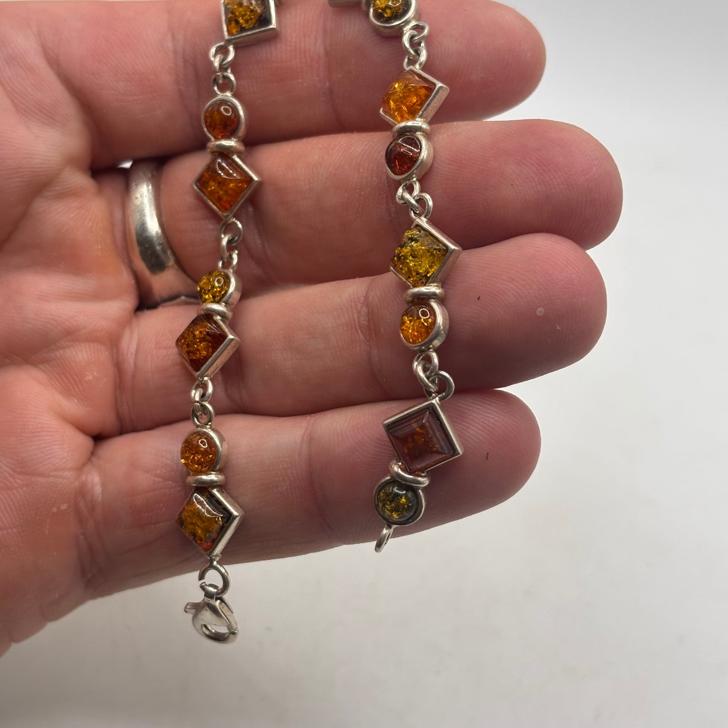 Silver 7.5” Amber Bracelet
