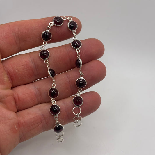 Silver 7”-7.5” Garnet Bracelet