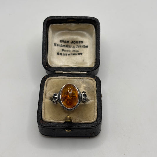 Silver Amber Ring (L)