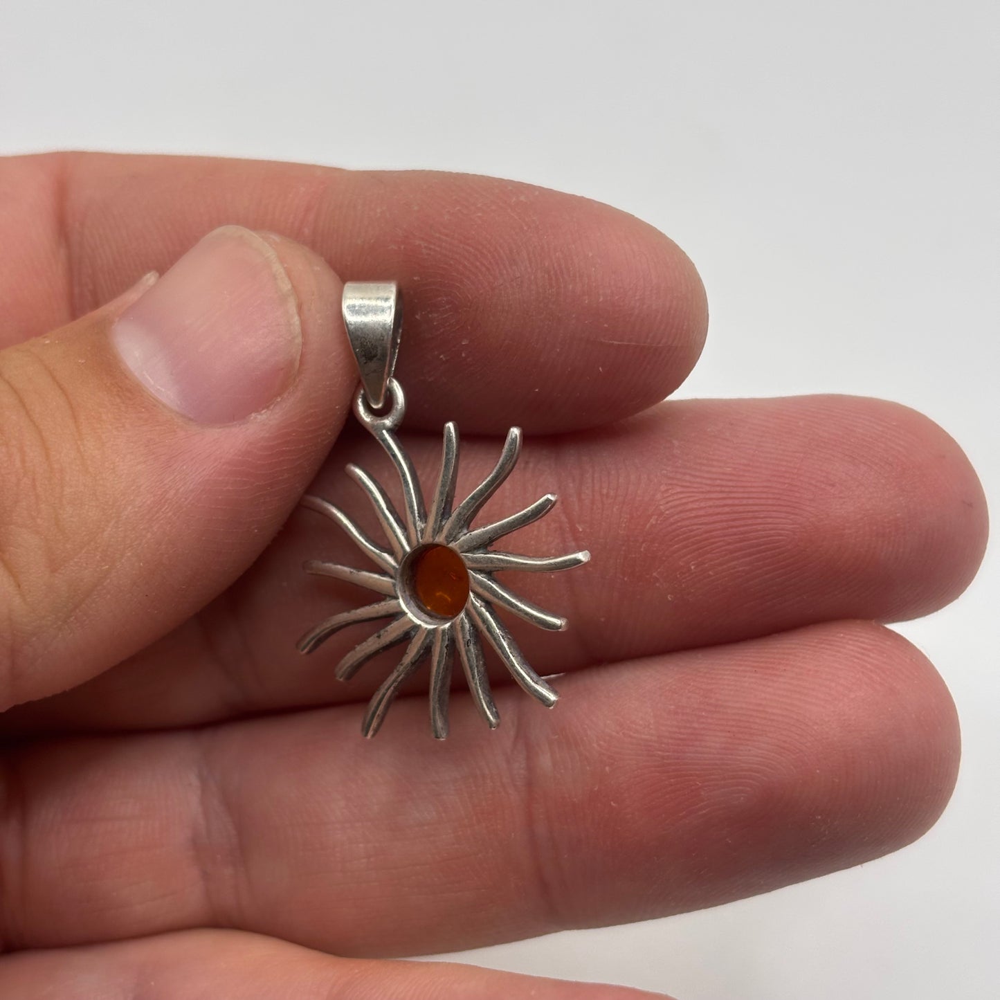 Silver Amber Sun Pendant