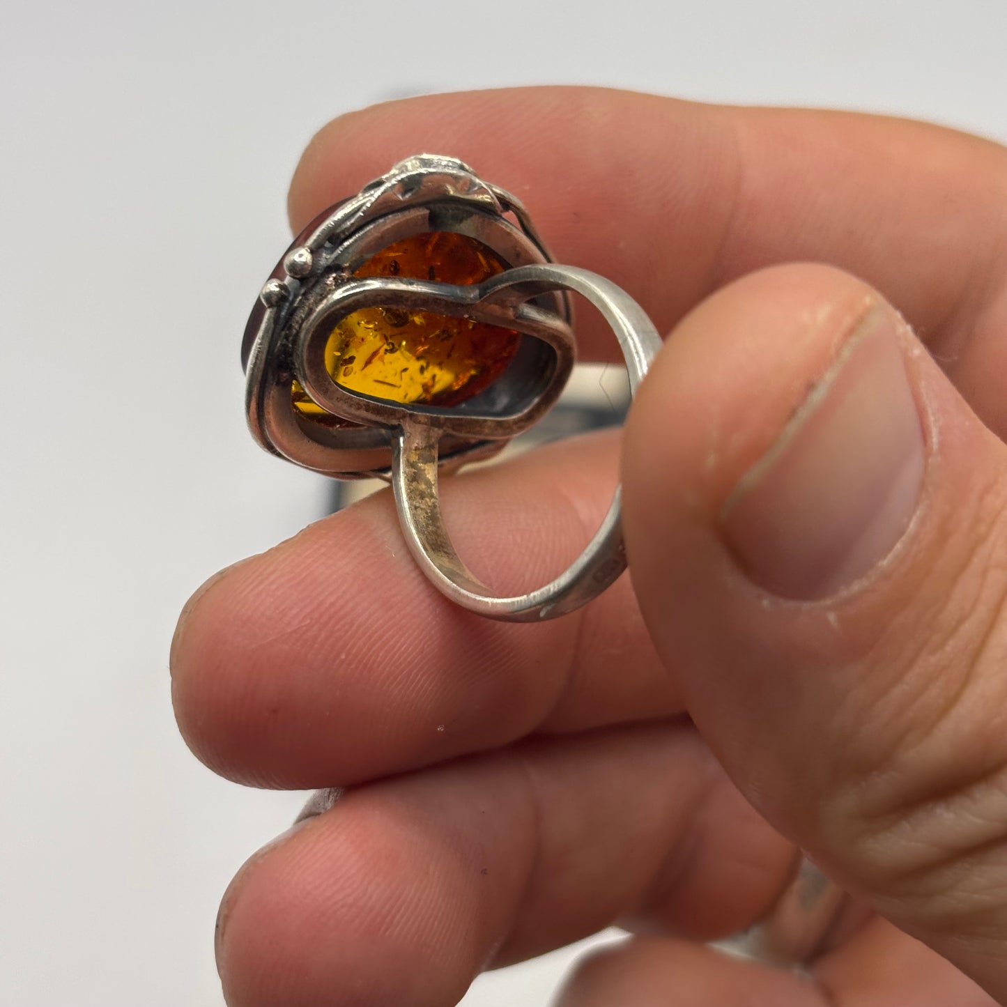 Silver Amber Ring