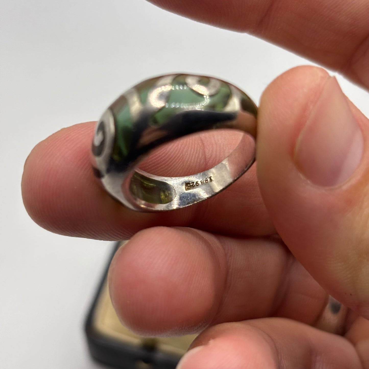 Silver Green Resin Ring (Q)