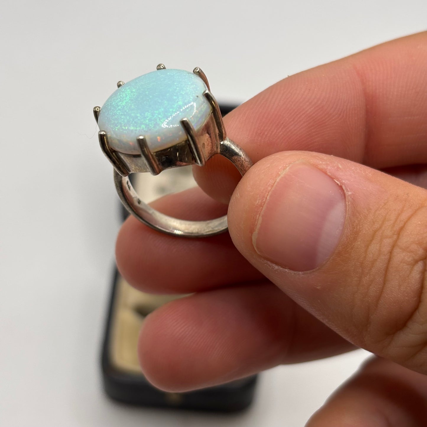 Silver Large Opal Ring (Q)