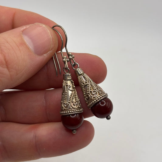 Silver Carnelian Bali Earrings