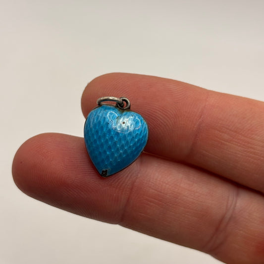 Silver Blue Enamel Heart Pendant