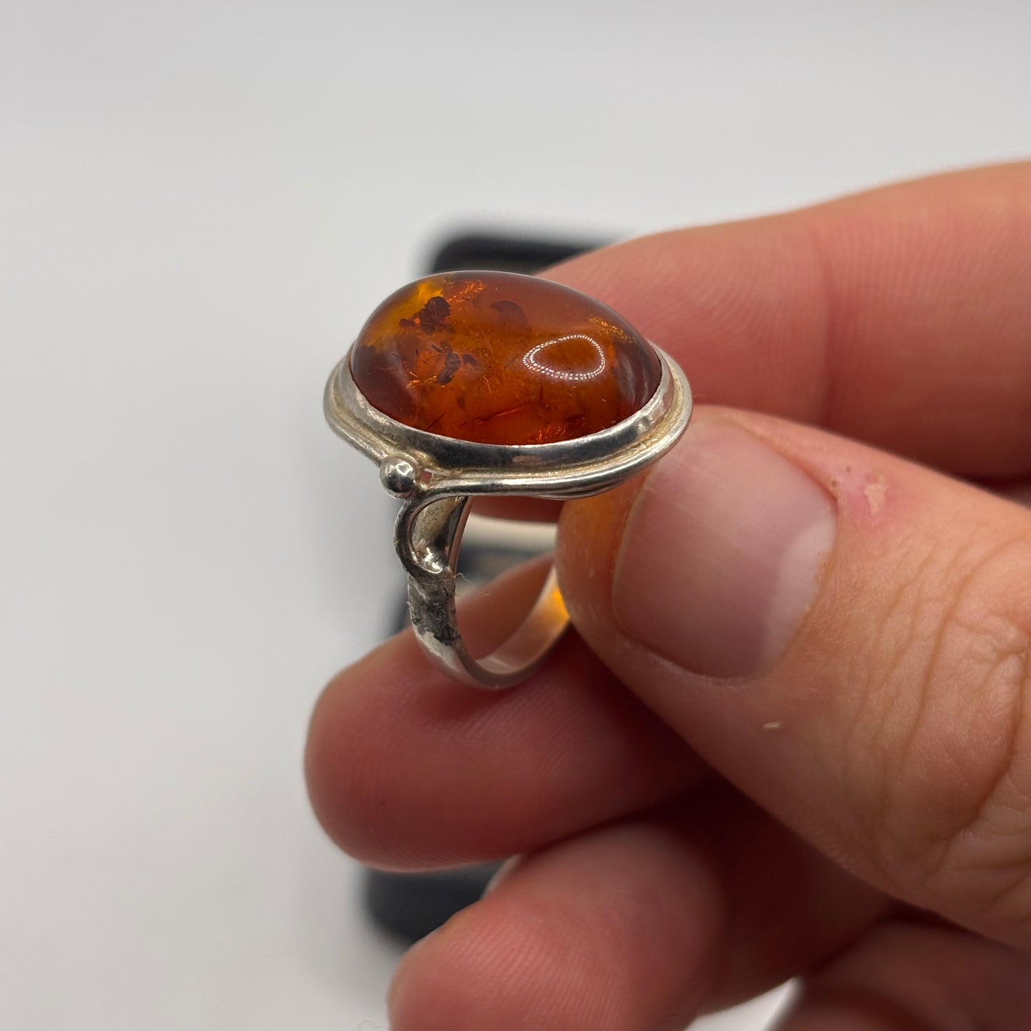Silver Amber Ring