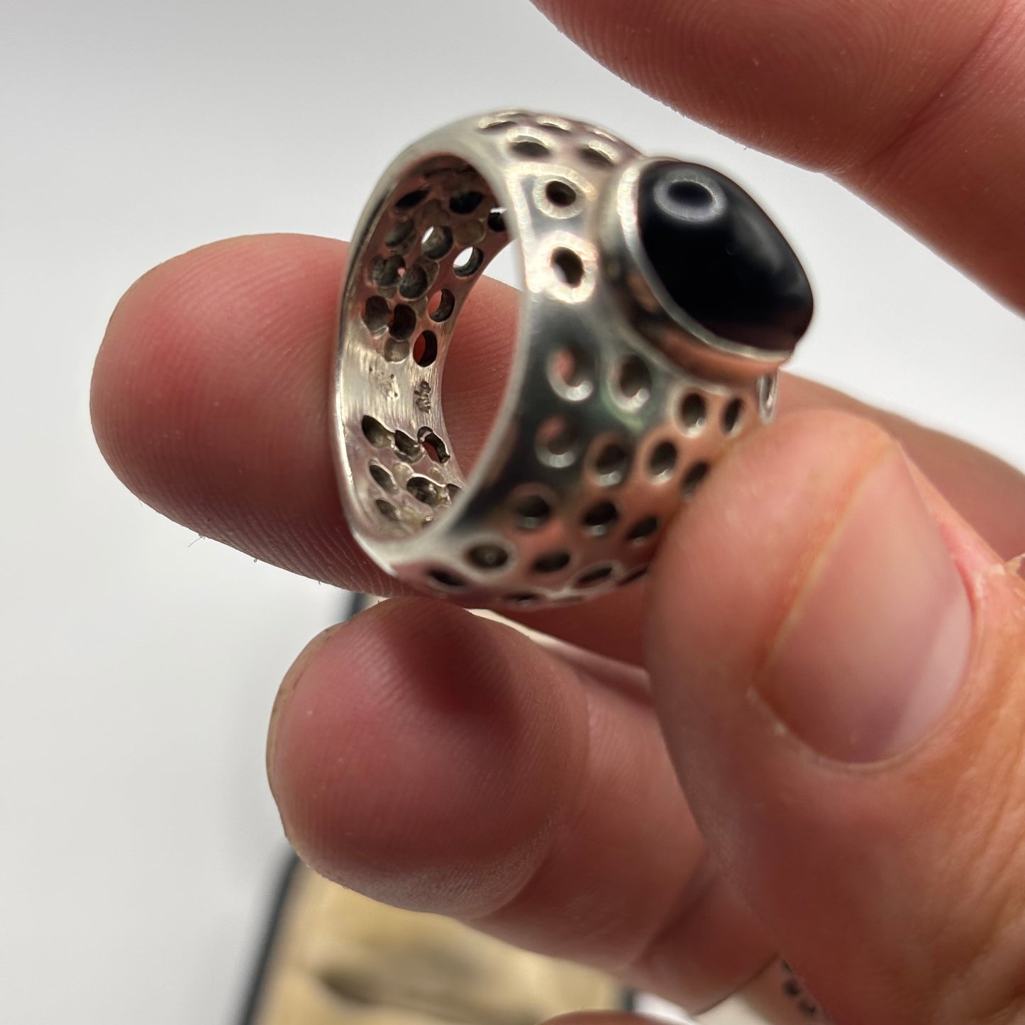 Silver Heavy Abstract Onyx Ring (O)