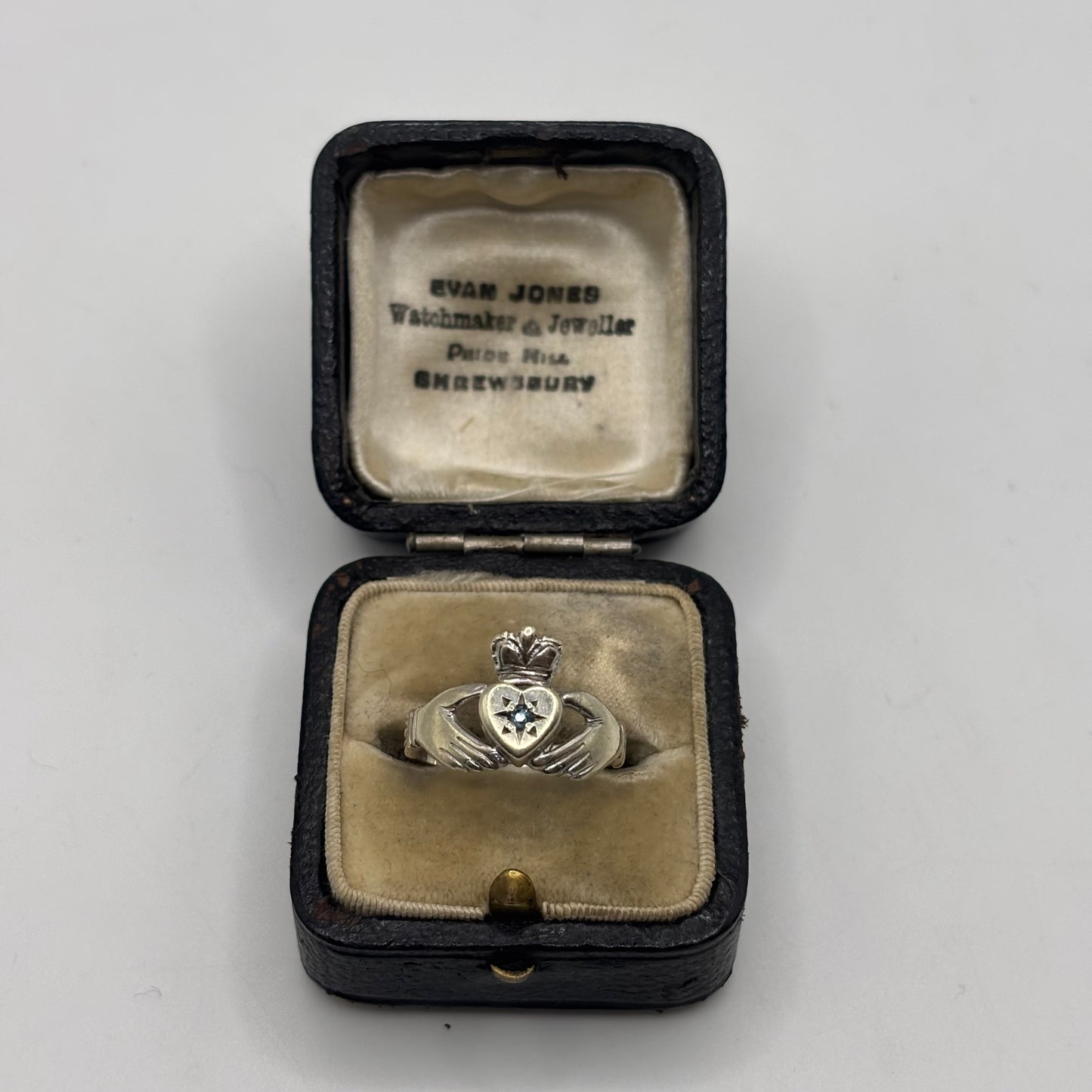 Silver Vintage Sapphire Claddagh Ring (L)