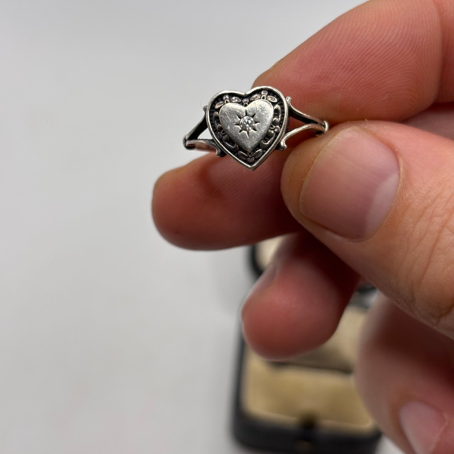 Silver Regal Rose Heart Ring