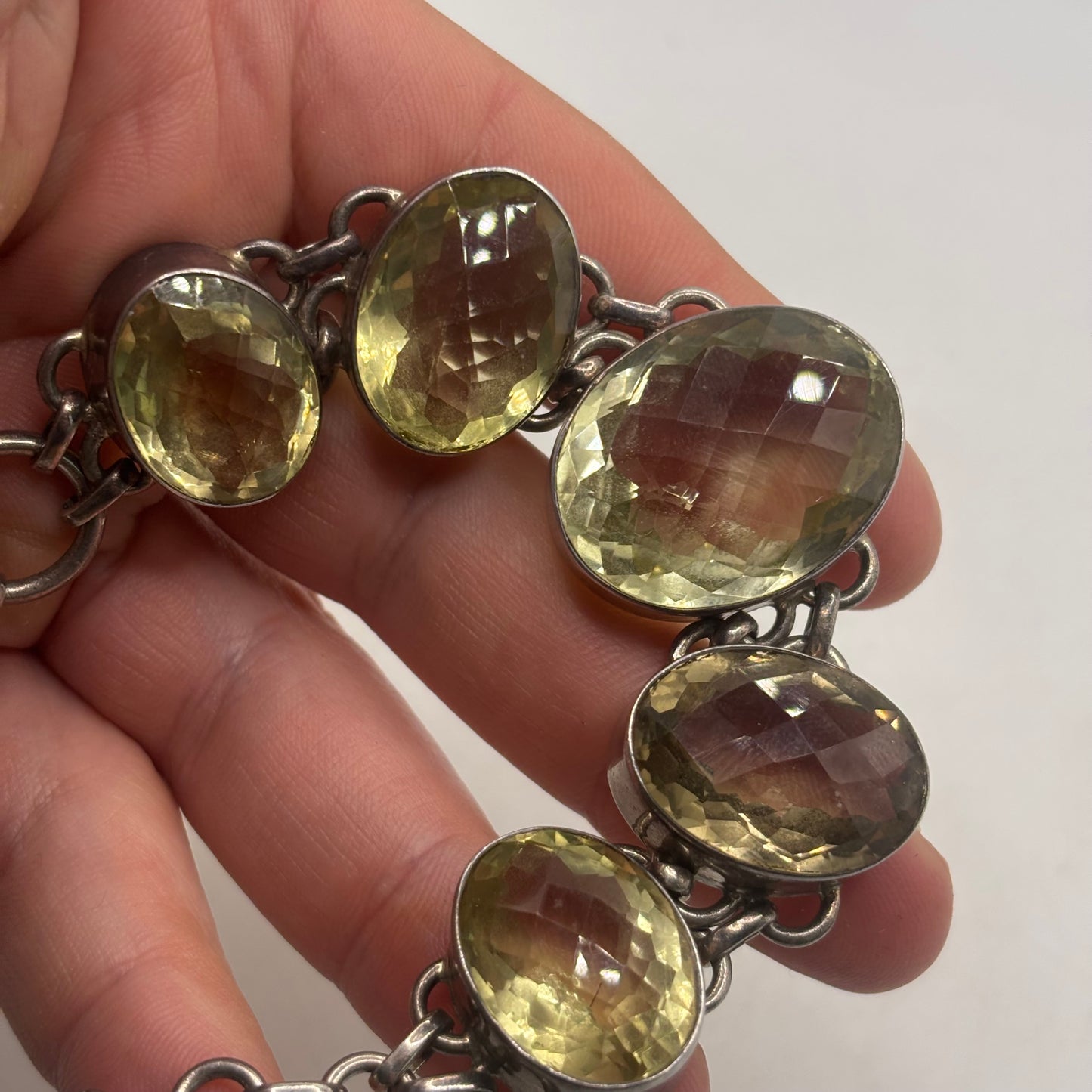 Silver 7”-8.5” Heavy Citrine Bracelet
