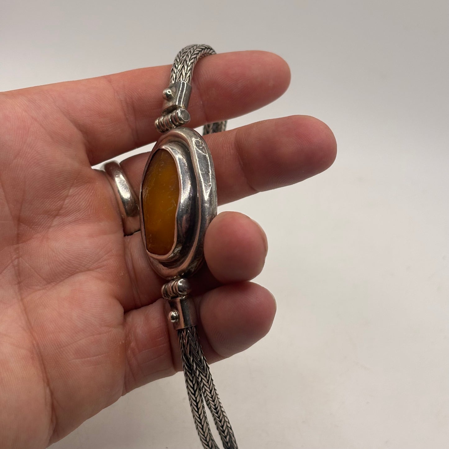 Silver 8.5” Heavy Amber Bracelet