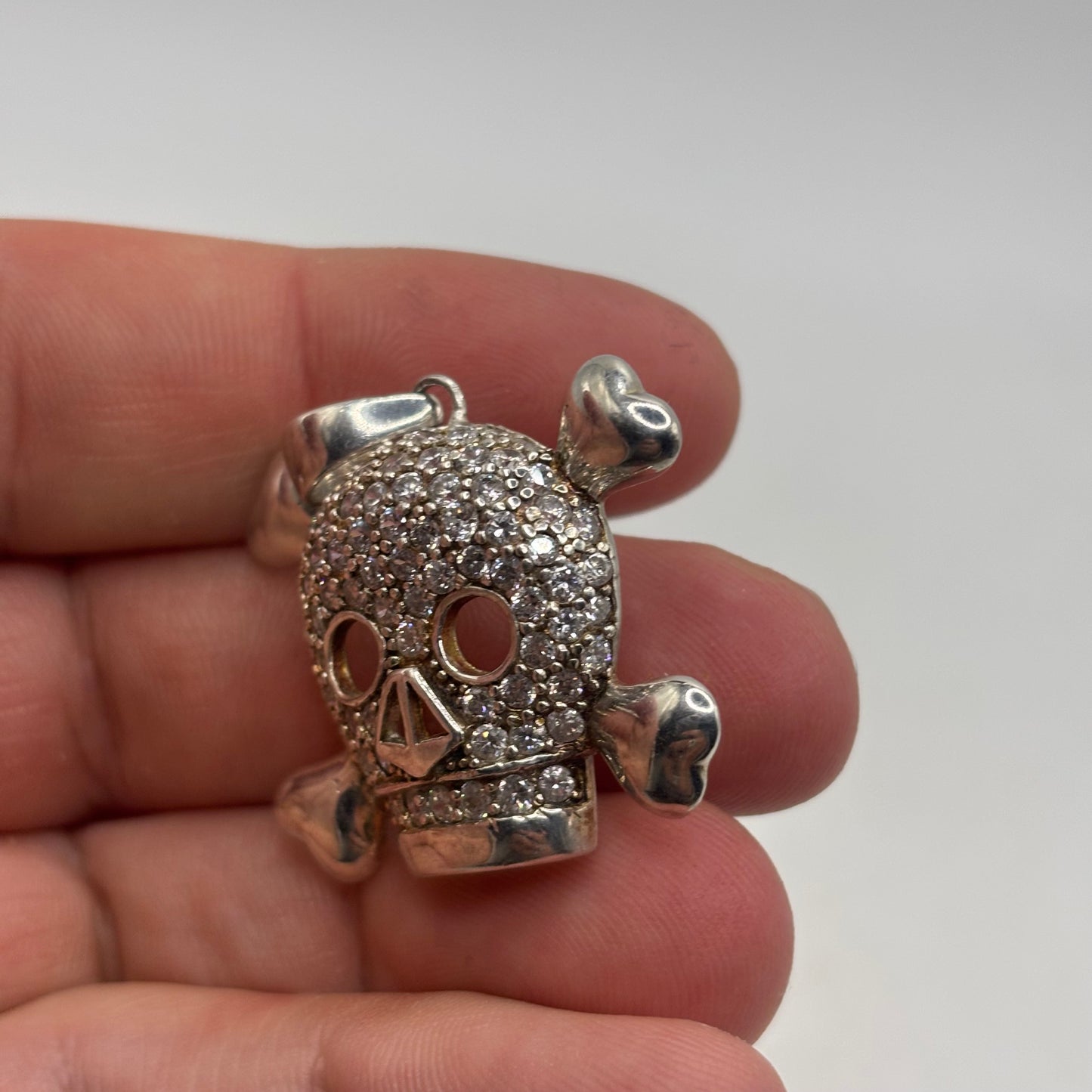 Silver Cubic Zirconia Skull Pendant