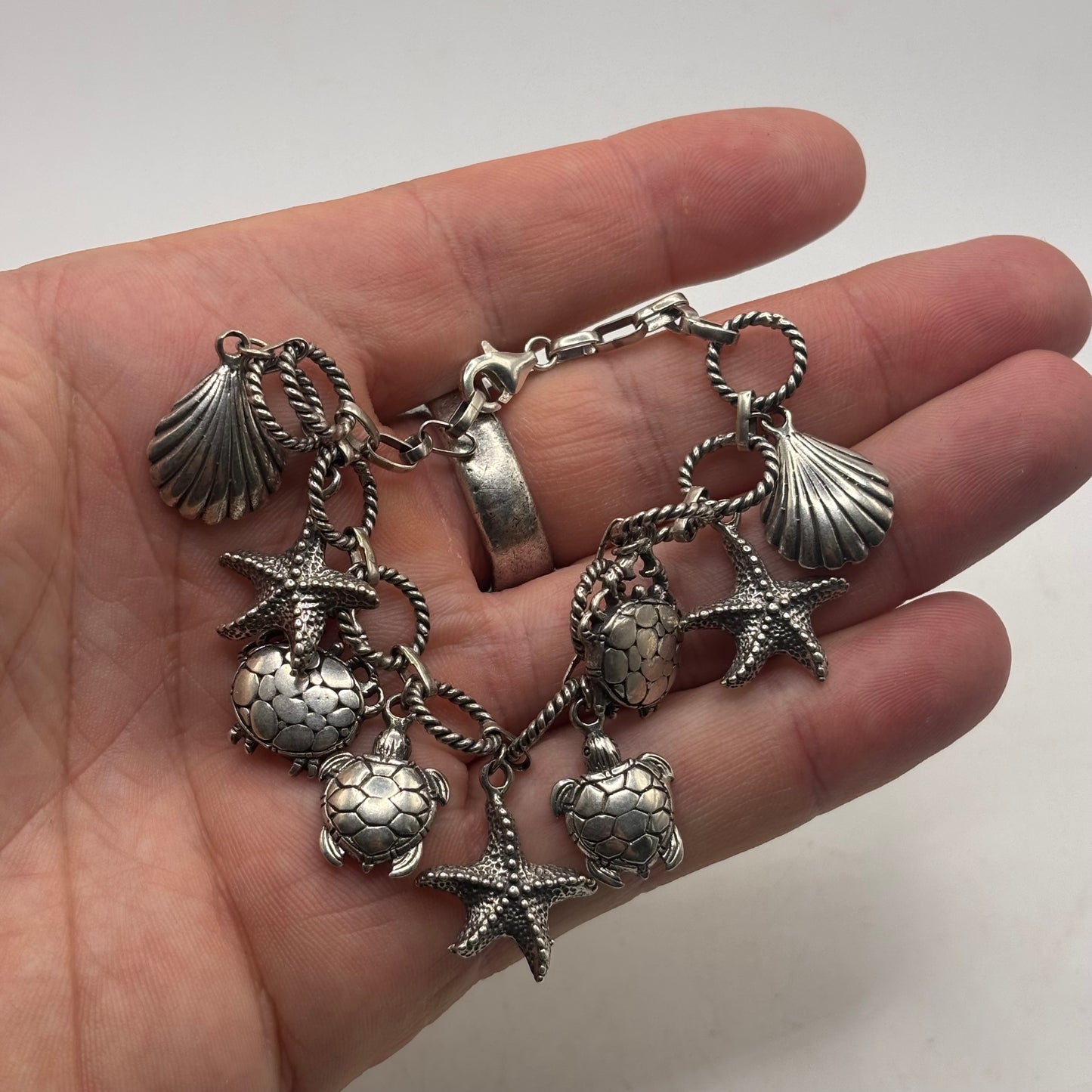 Silver 6.5”-7.5” Heavy Sea Themed Bracelet
