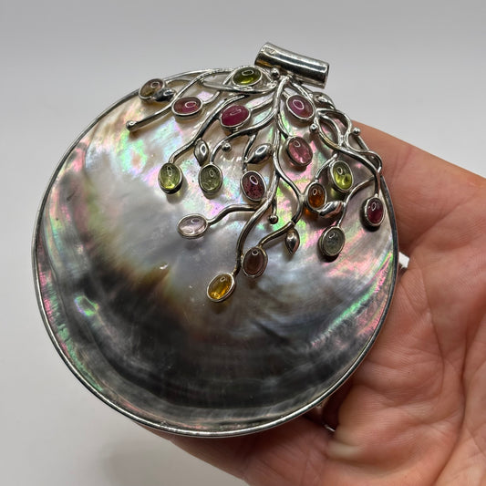 Silver Shell & Mixed Gem Pendant