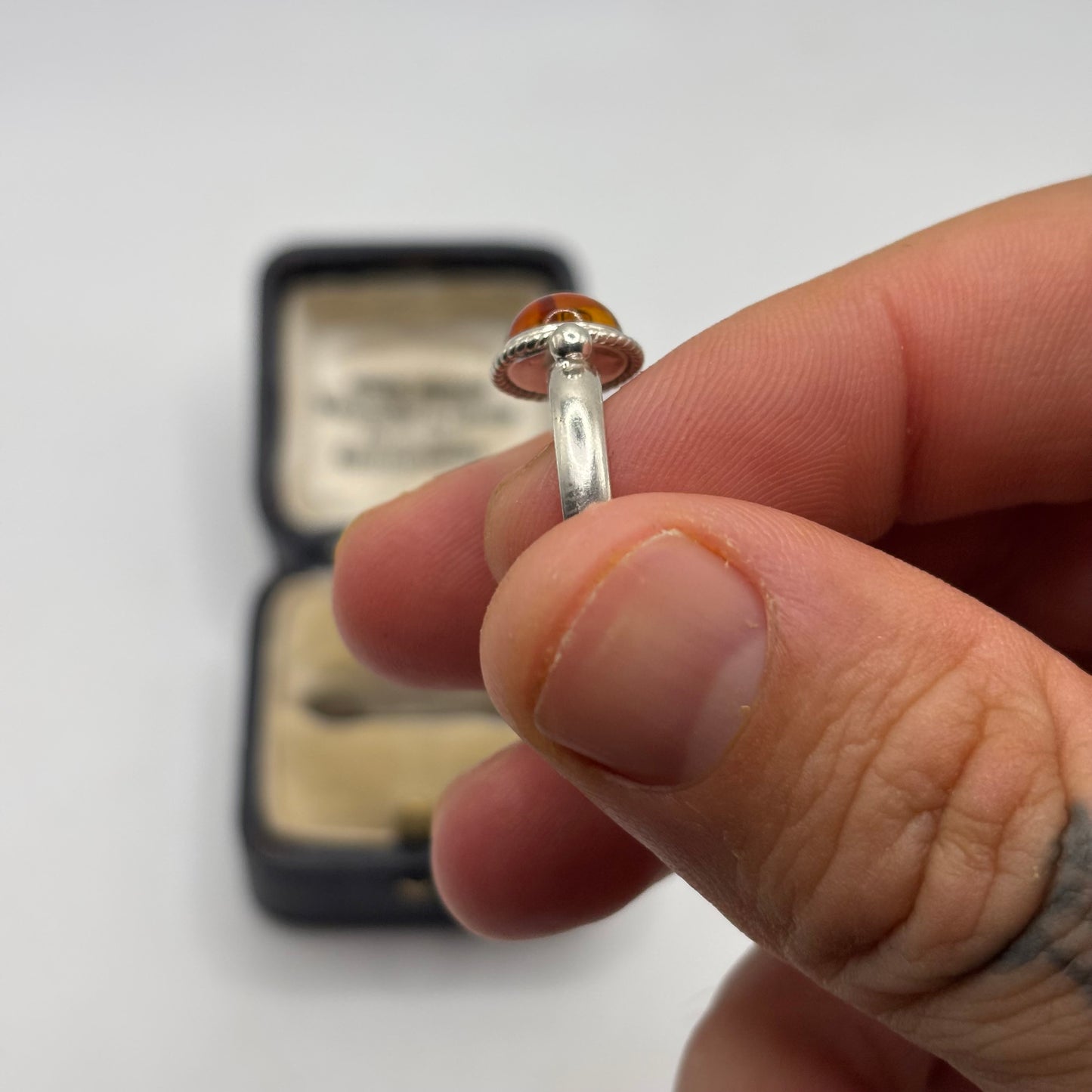 Silver Amber Ring