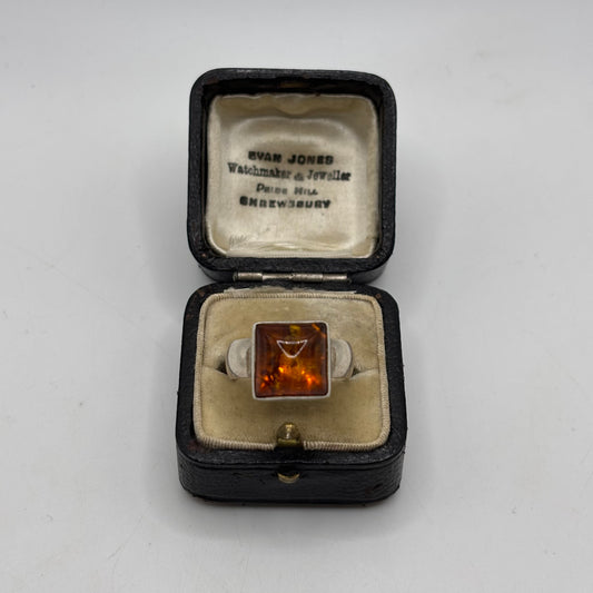 Silver Amber Ring