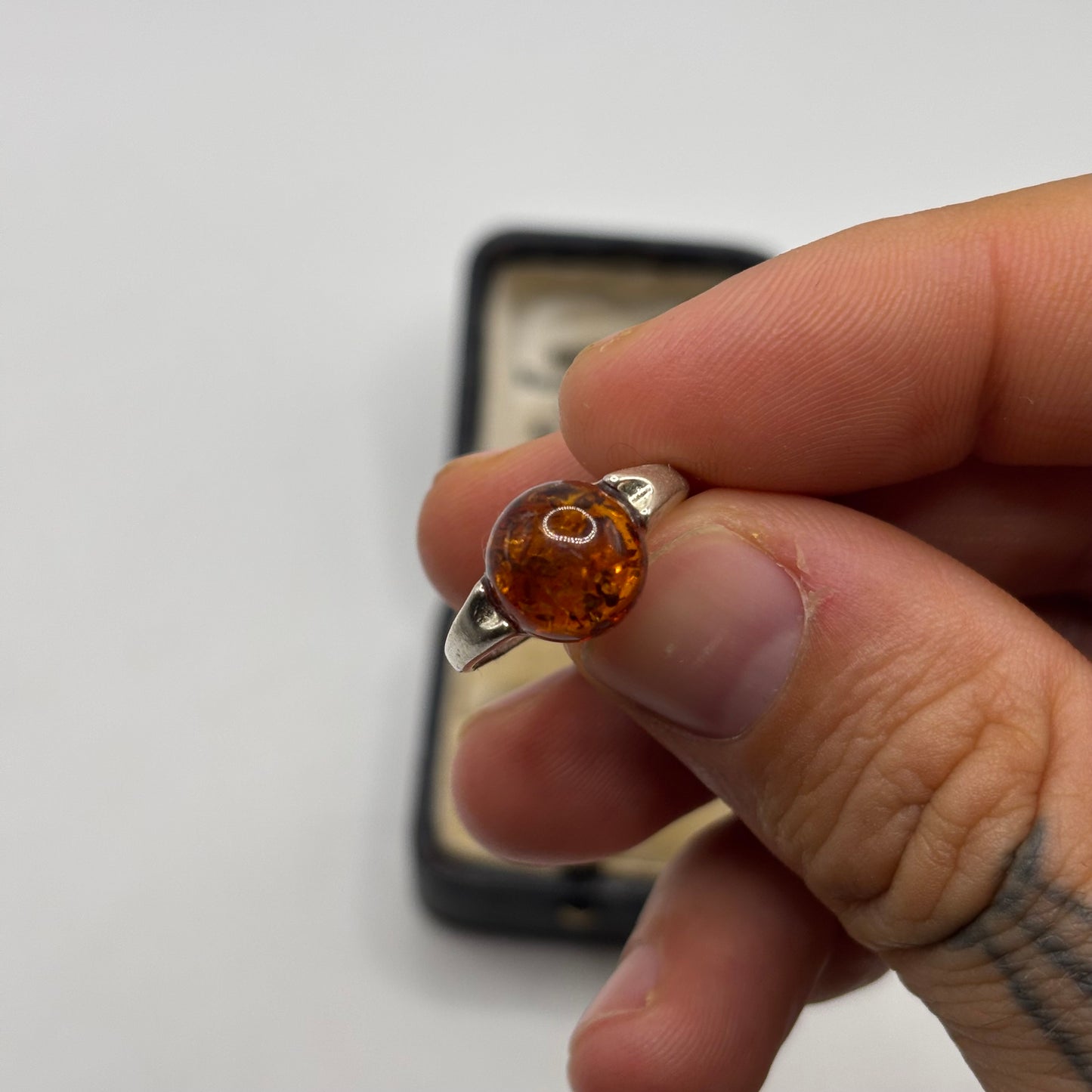 Silver Amber Ring