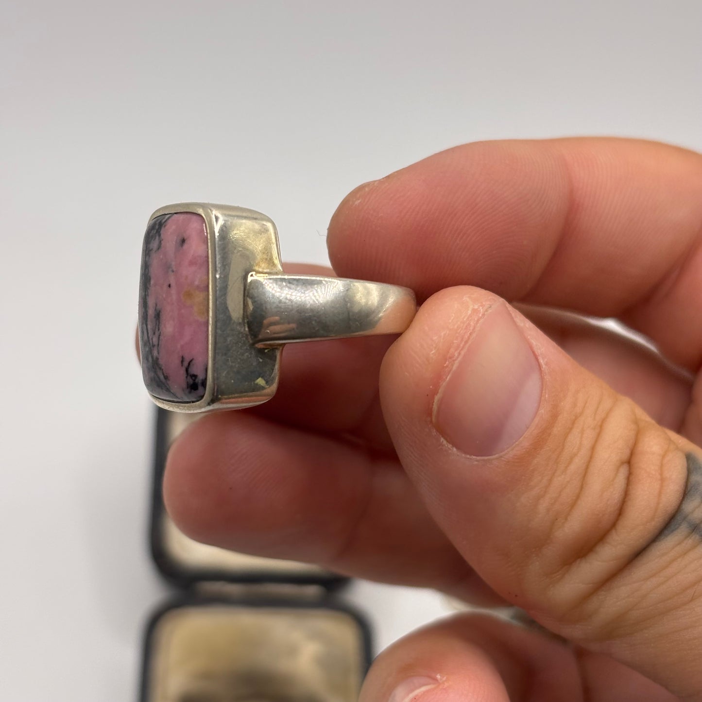 Silver Chunky Rhodonite Ring (S)