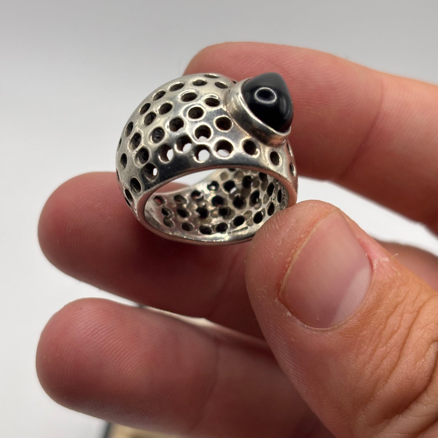 Silver Heavy Abstract Onyx Ring (O)