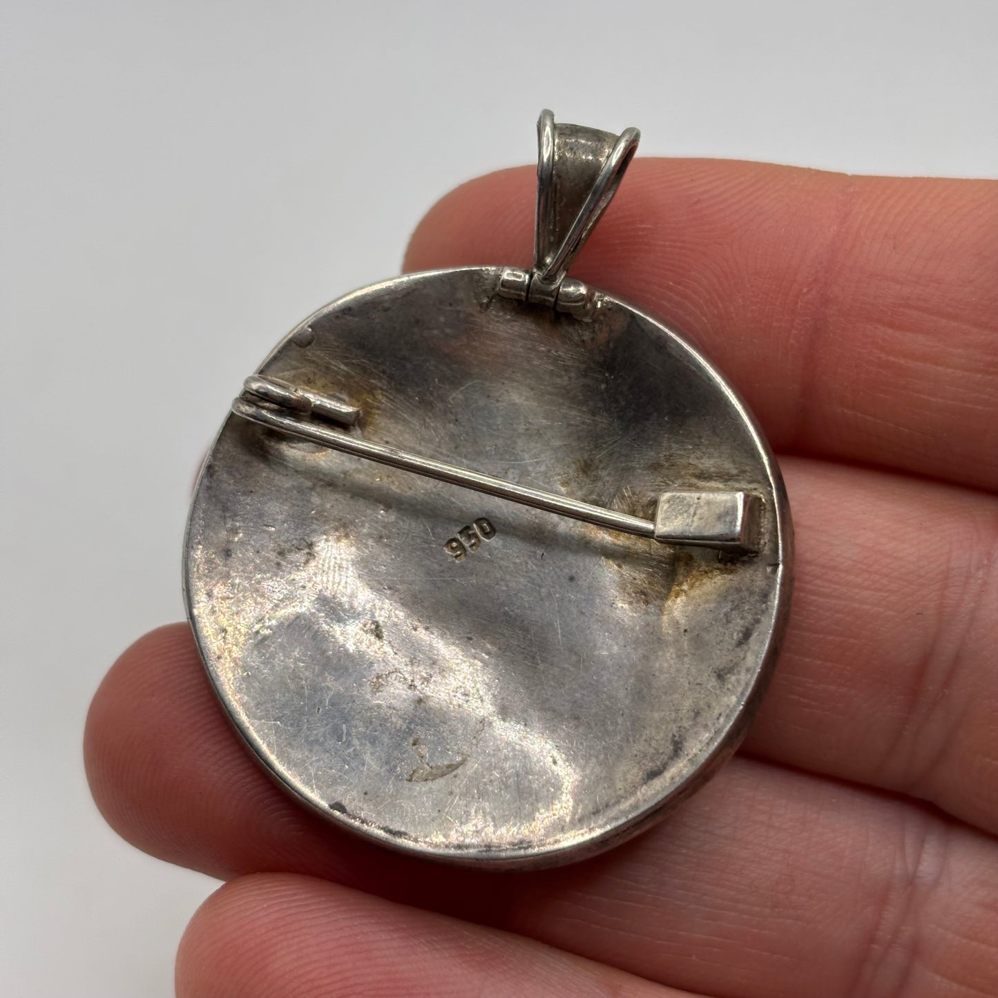Silver Aztec Inlayed Face Pendant