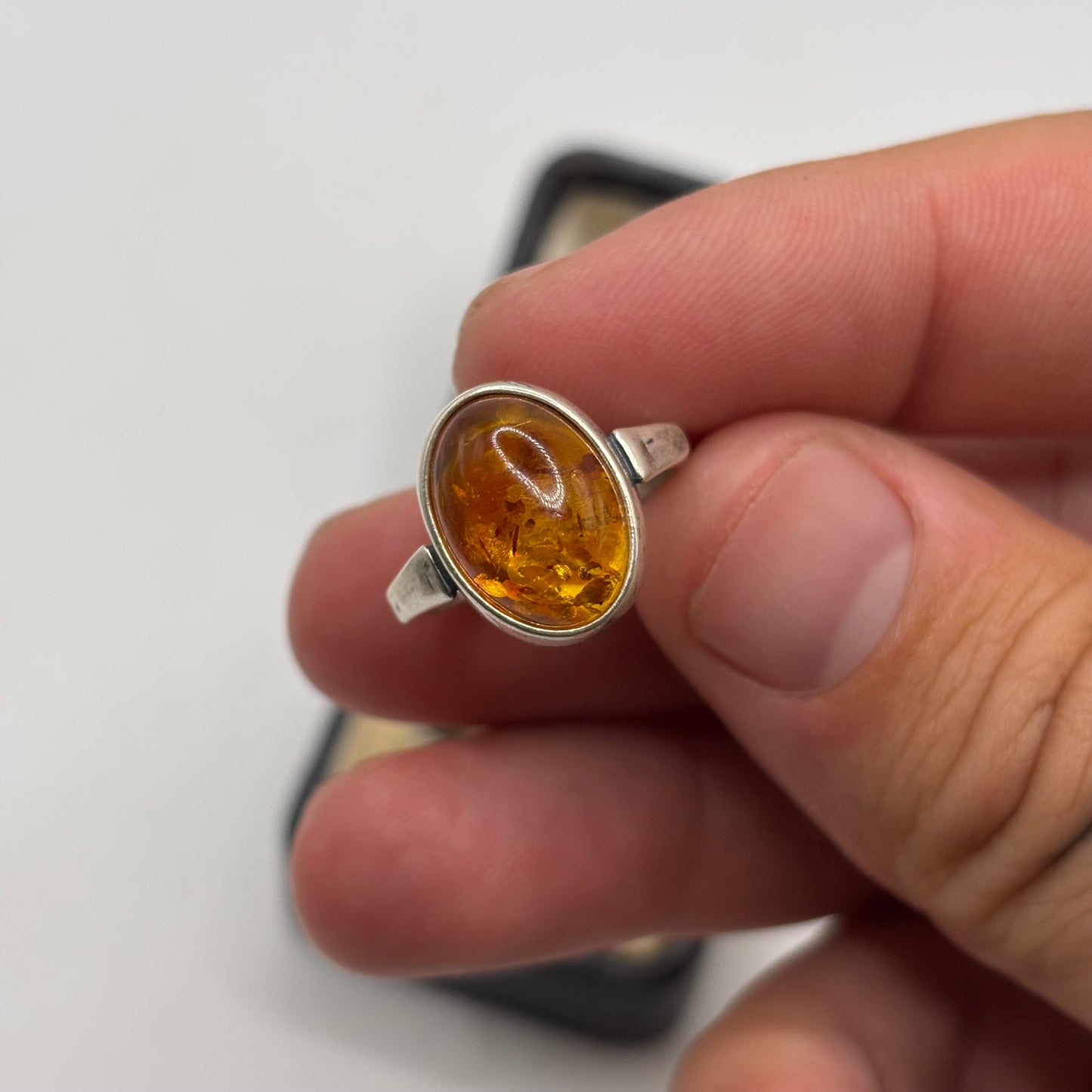 Silver Amber Ring (M)