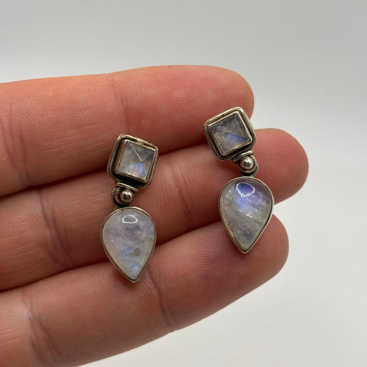 Silver Chunky Moonstone Earrings