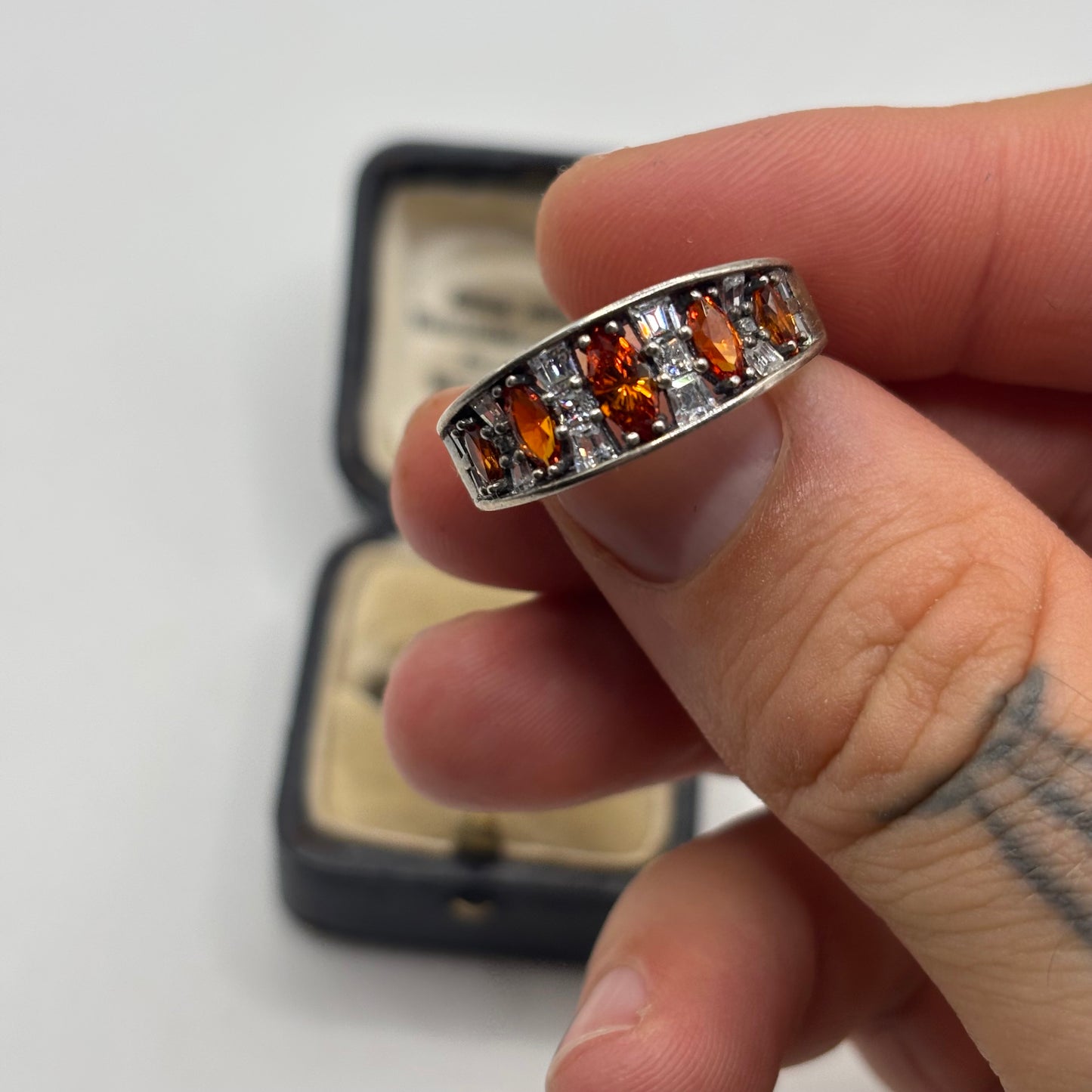 Silver Orange CZ Ring