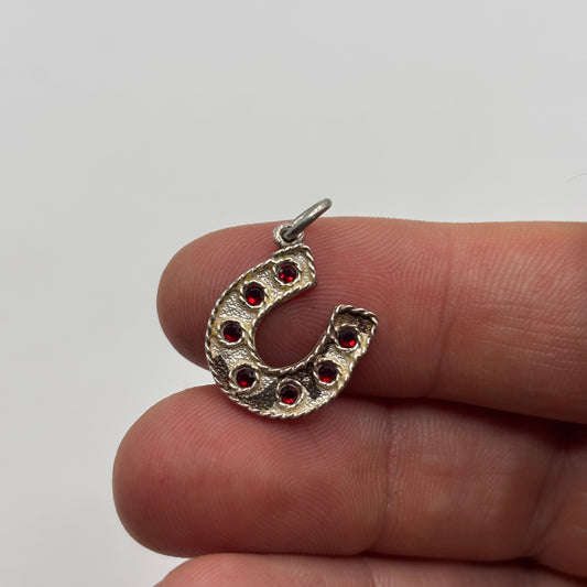 Silver Garnet Horseshoe Pendant