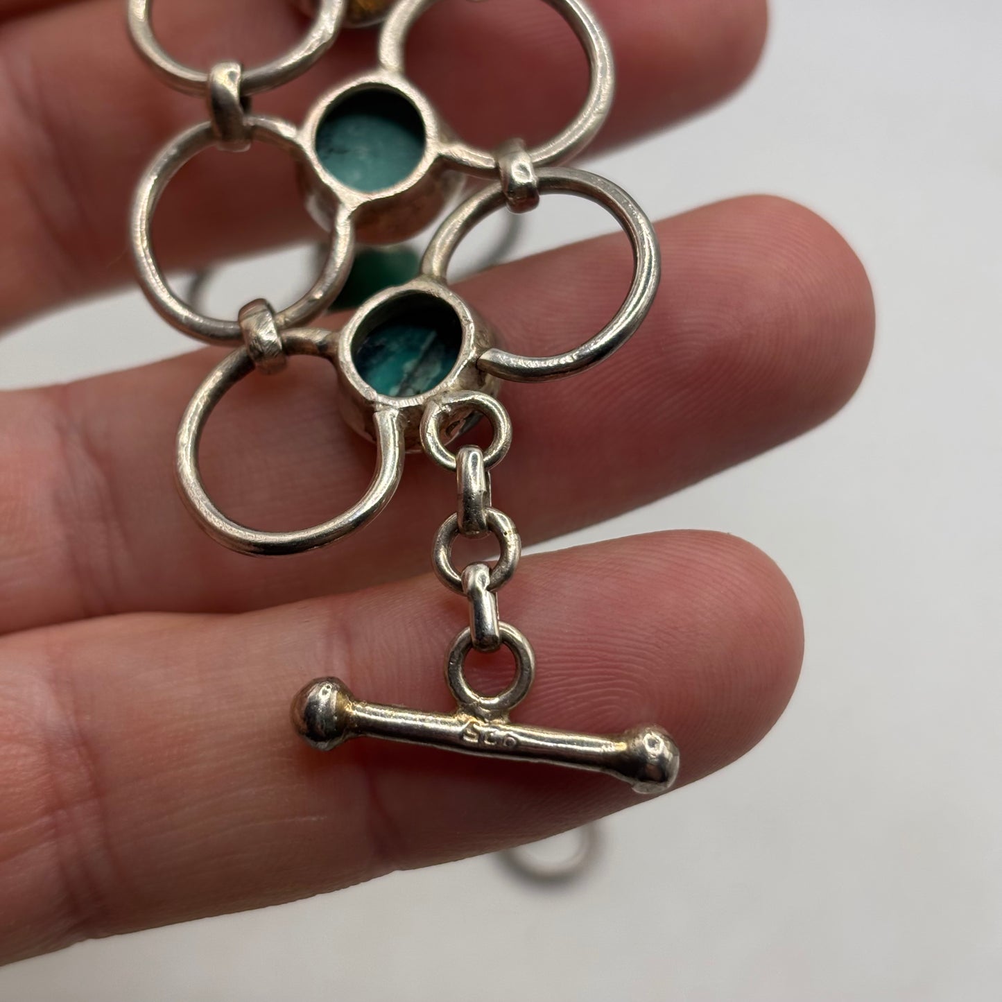 Silver 7”-8.5” Abstract Turquoise Bracelet