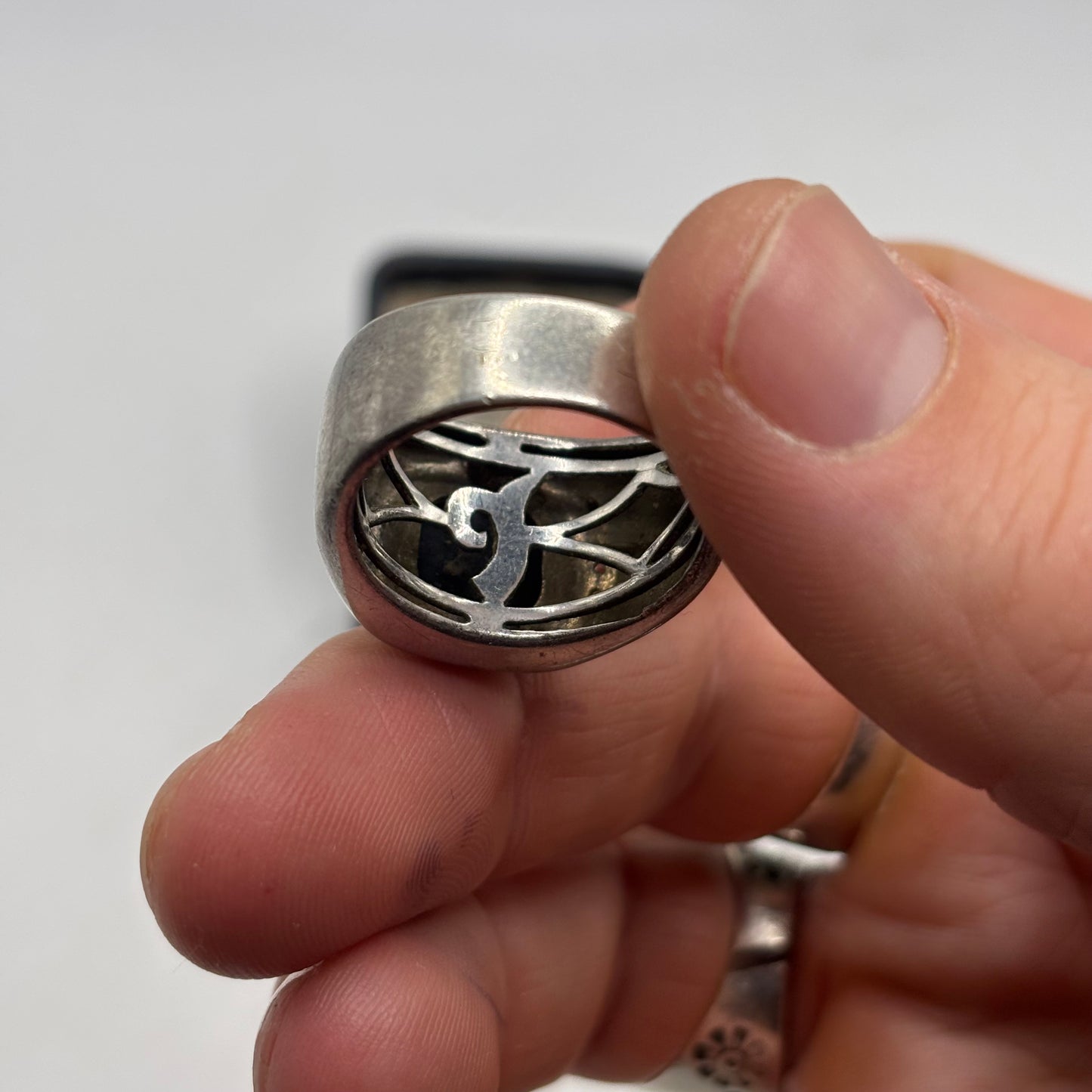 Silver Large Onyx & Diamond Ring