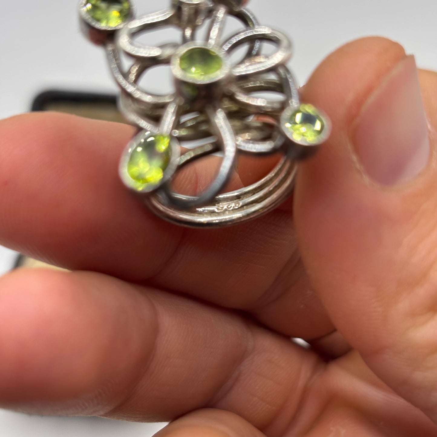 Silver Peridot Abstract Ring