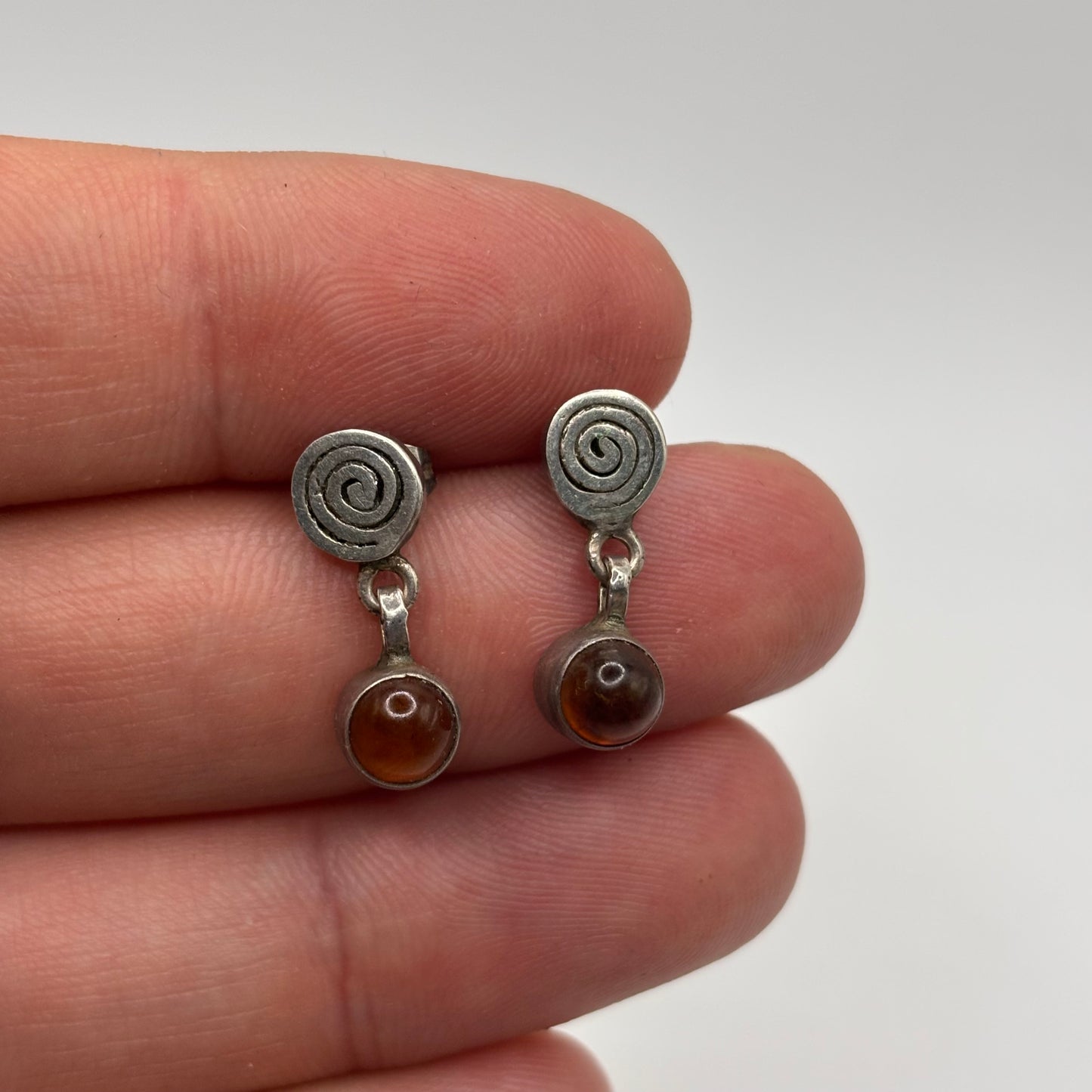 Silver Amber Swirl Earrings