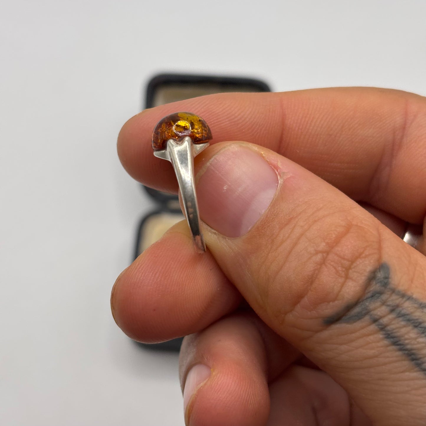 Silver Amber Ring