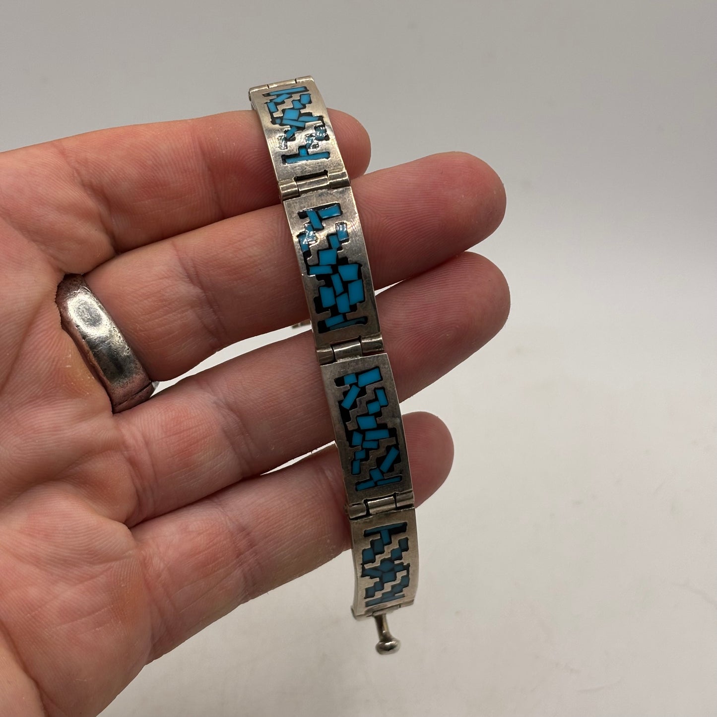 Silver 6” Mexican Turquoise Bracelet