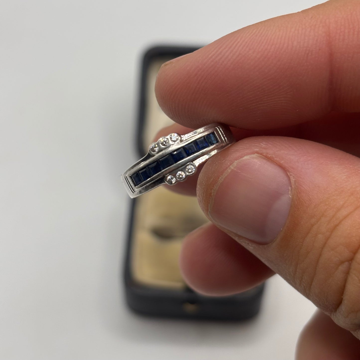 Silver Sapphire & CZ Ring (O)