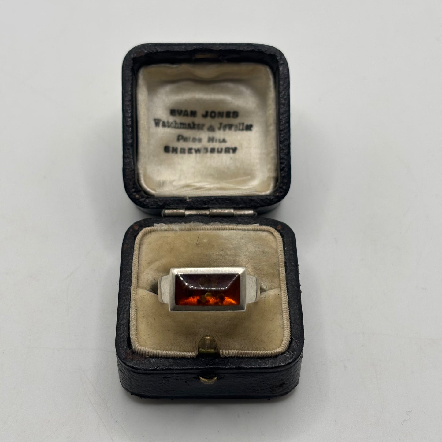 Silver Amber Inlayed Ring