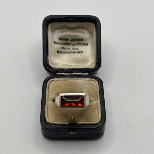 Silver Amber Inlayed Ring