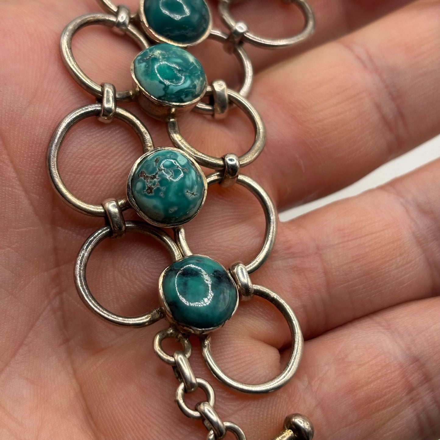 Silver 7”-8.5” Abstract Turquoise Bracelet