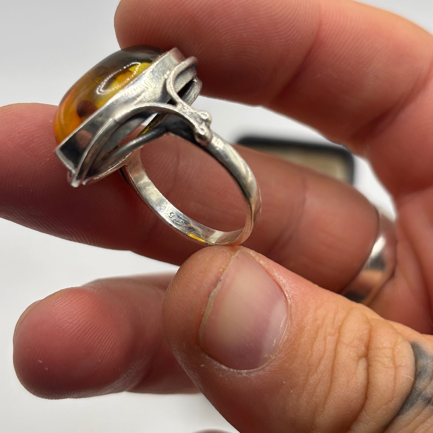 Silver Amber Ring