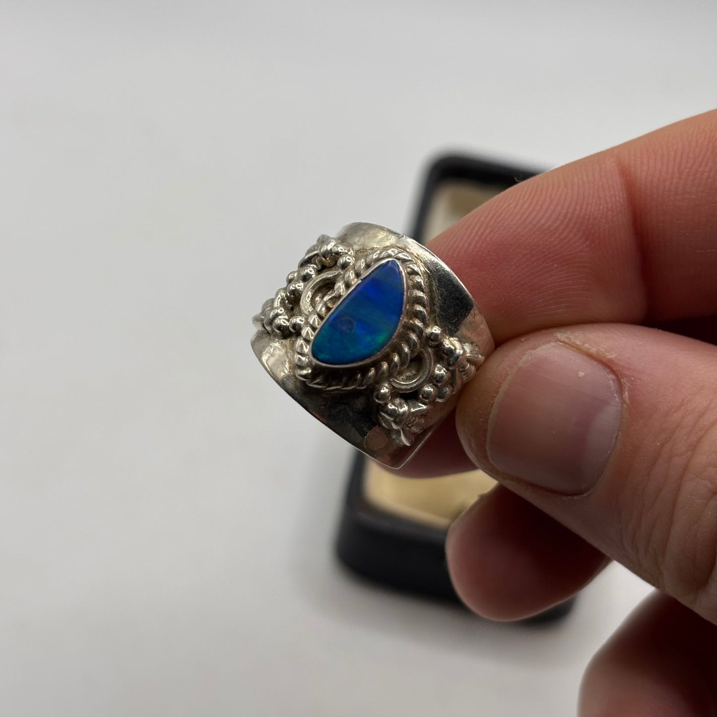 Silver Large Boulder Opal Ring