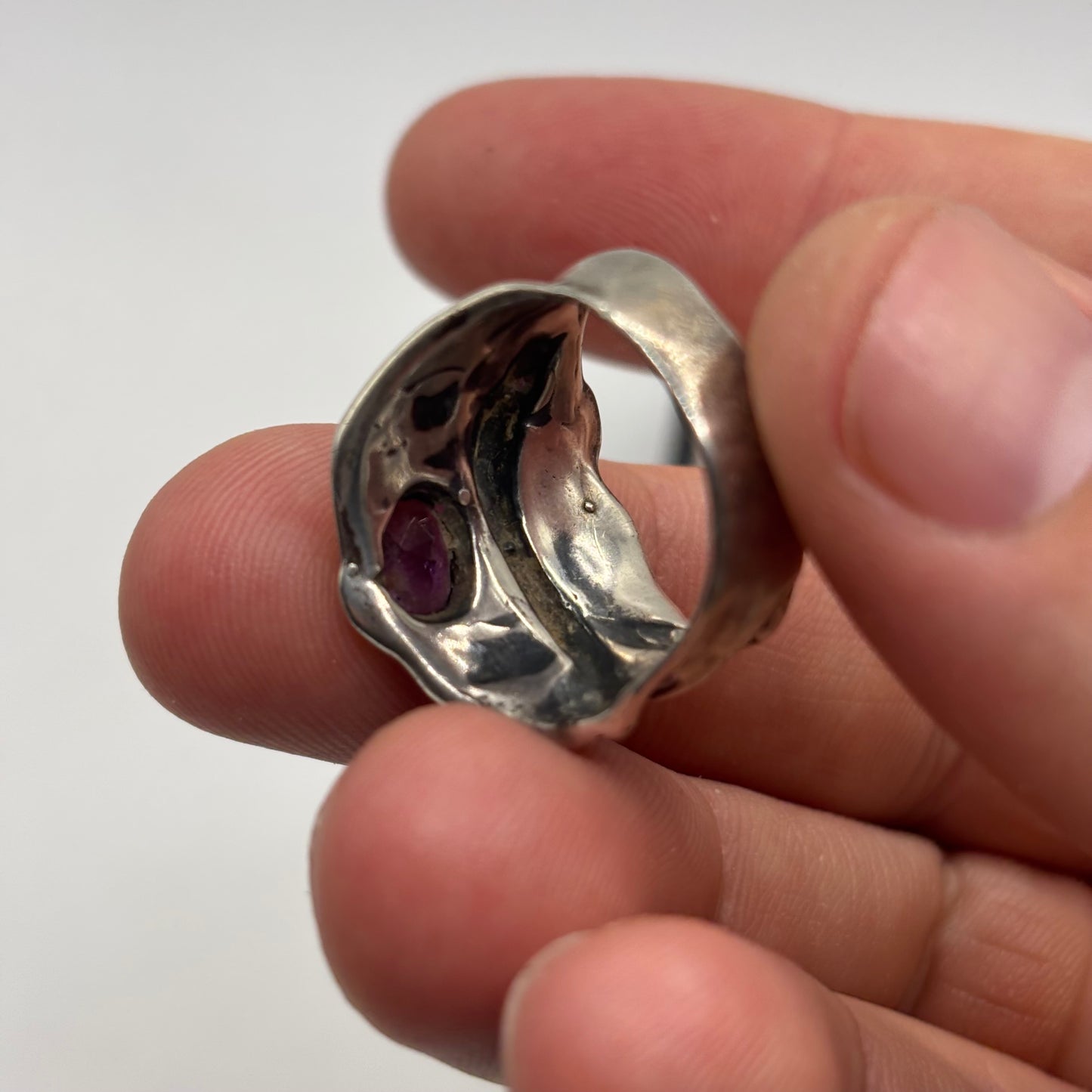 Silver Abstract Amethyst Ring (O)
