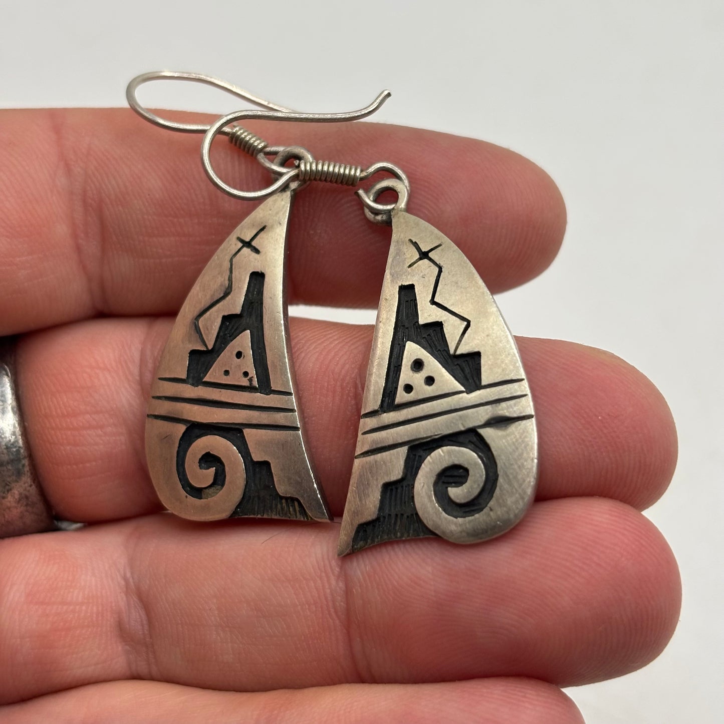 Silver Hopi Style Mexican Earrings