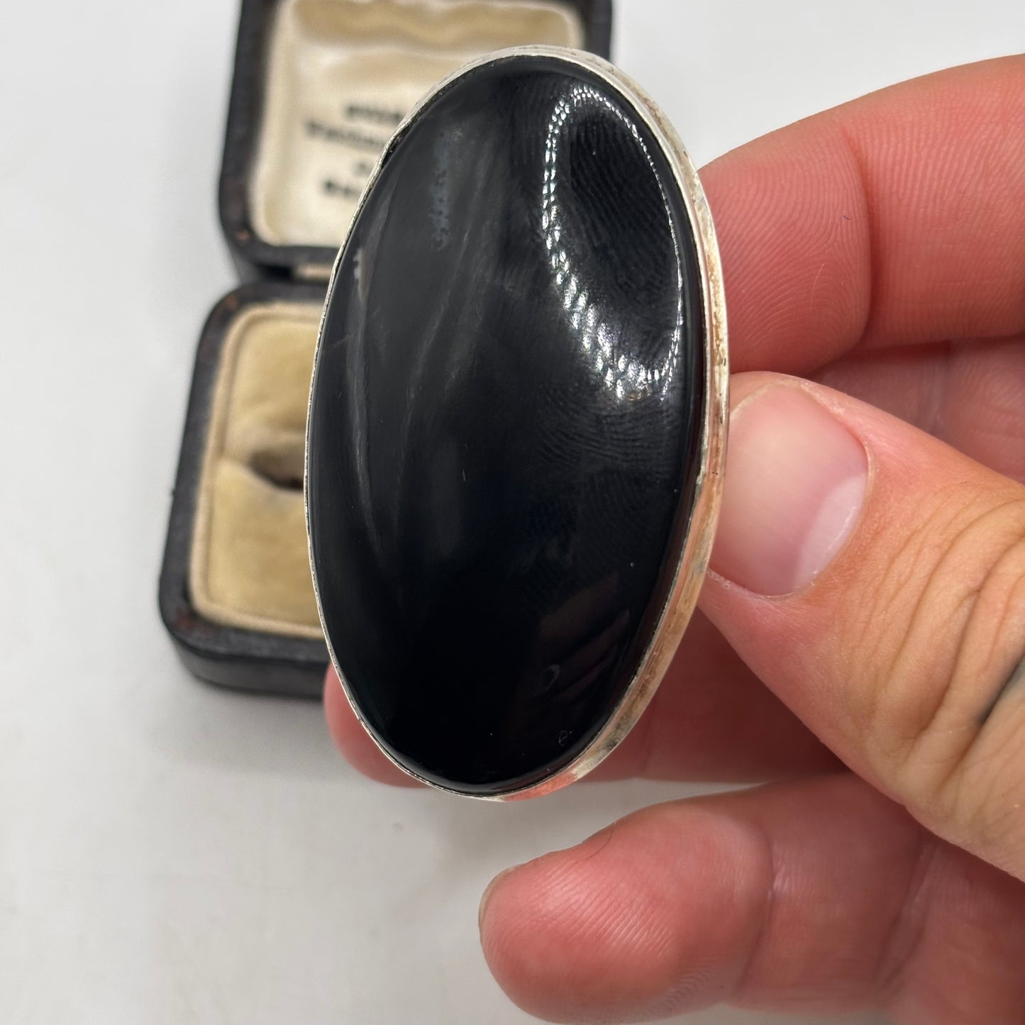 Silver Huge Onyx Statement Ring (R)