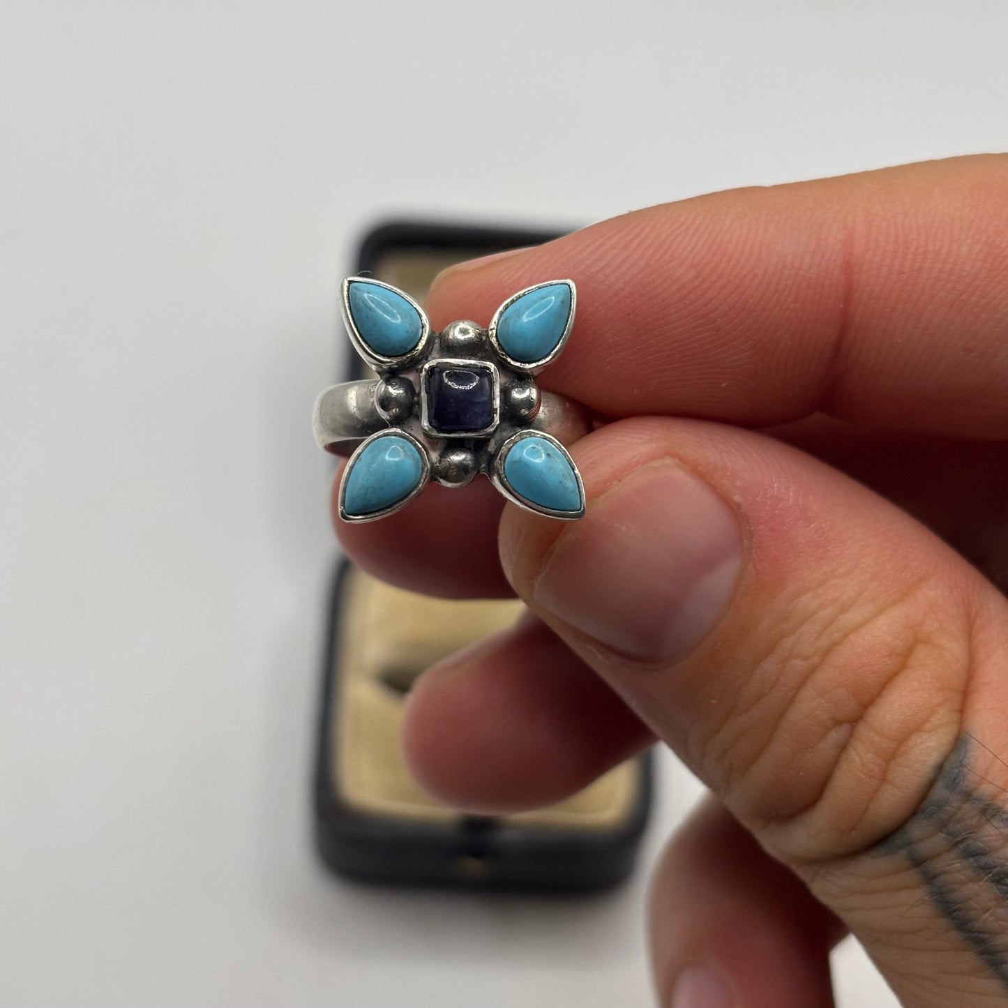 Silver Turquoise & Amethyst Ring