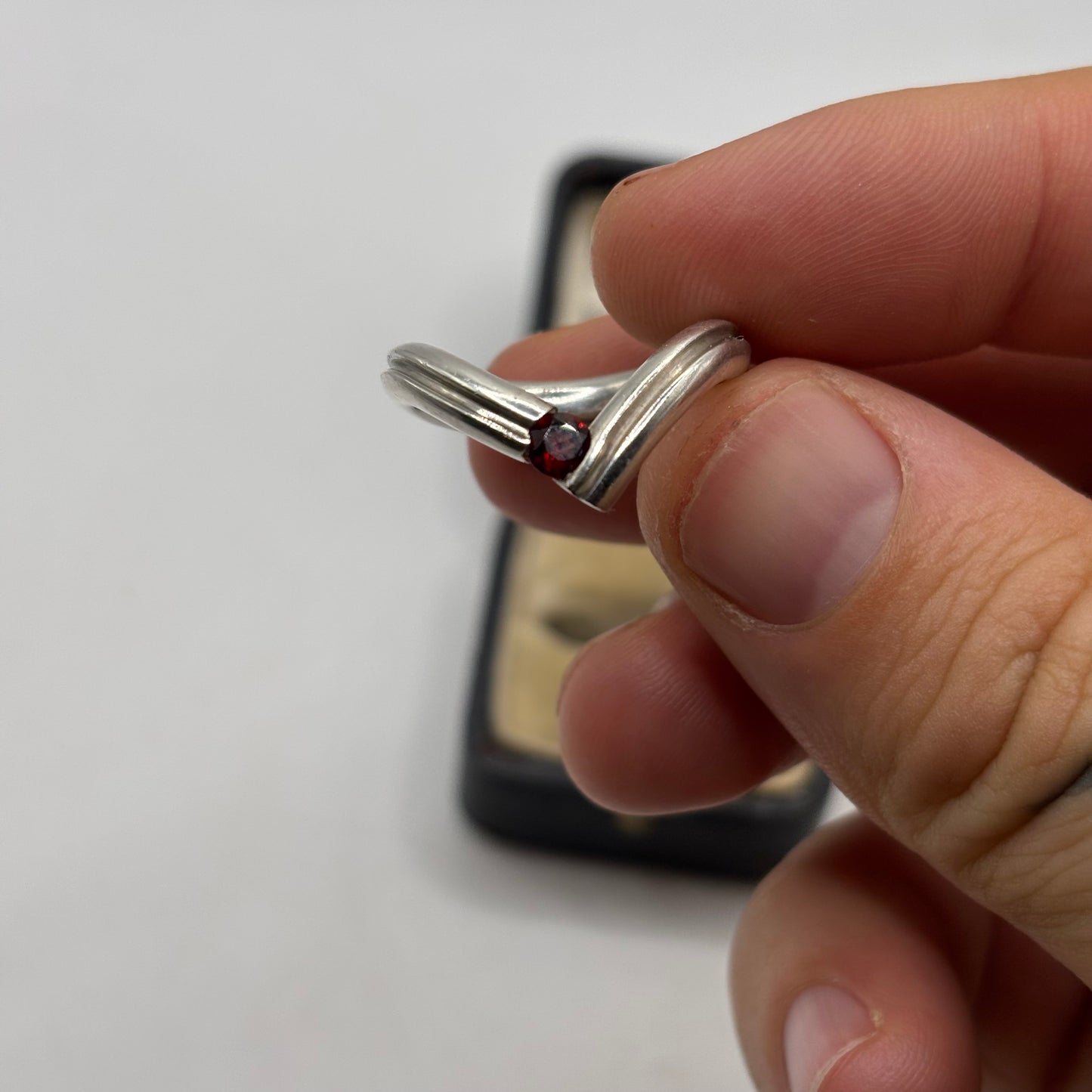 Silver Chunky Garnet Ring