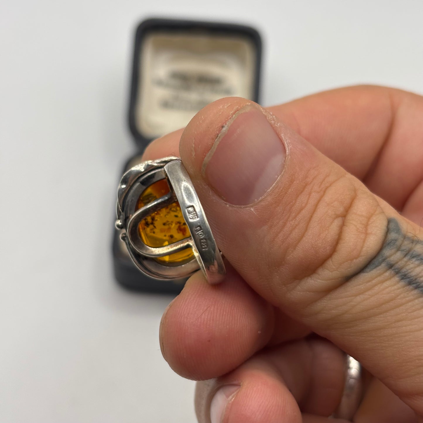 Silver Amber Ring