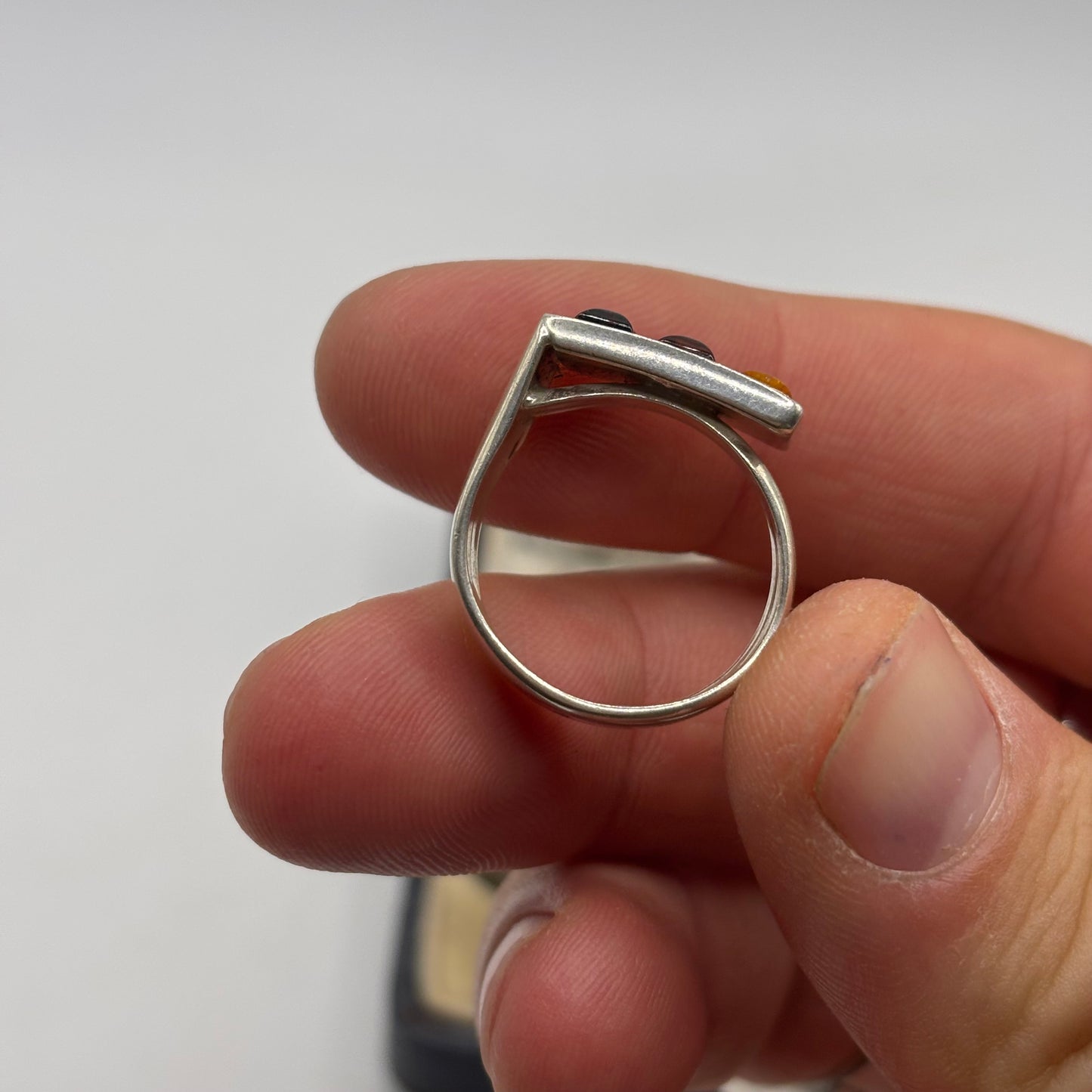 Silver Mixed Amber Abstract Ring