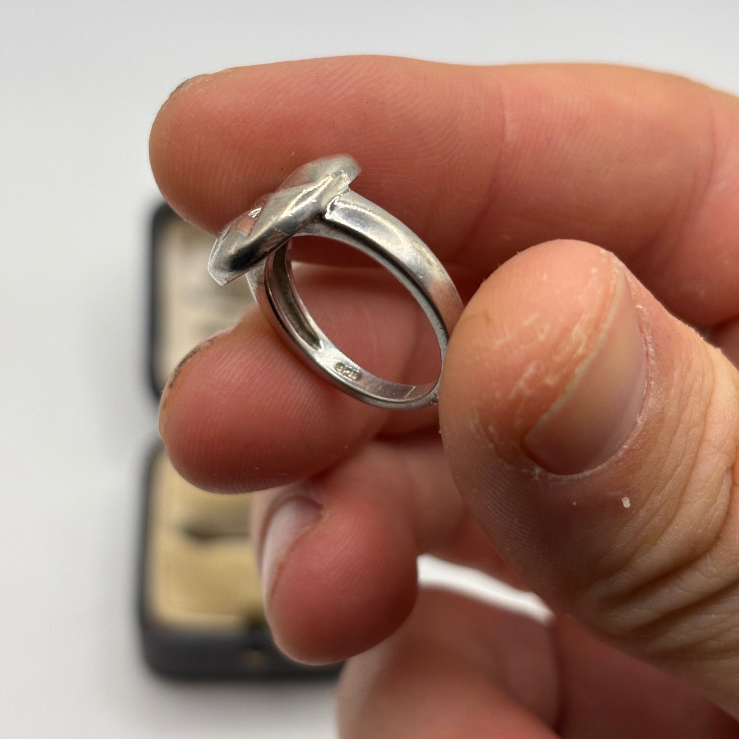 Silver Abstract Button Ring