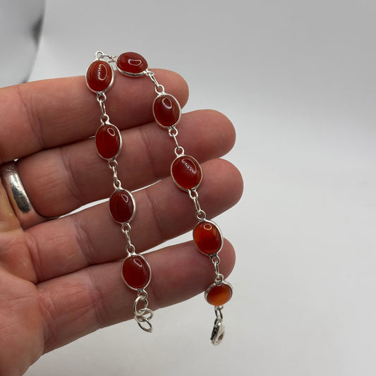 Silver 7.5”-8” Carnelian Bracelet
