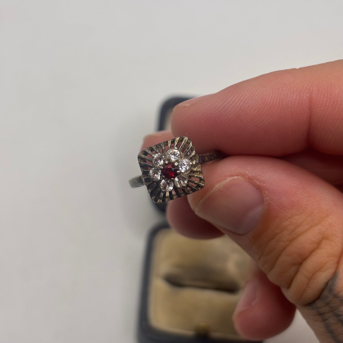 Silver Garnet & CZ Ring (N)